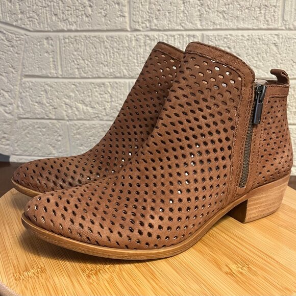 Lucky Brand Shoes - Lucky Brand Perforated Leather Suede Ankle Side Zip Booties Size 8.5M